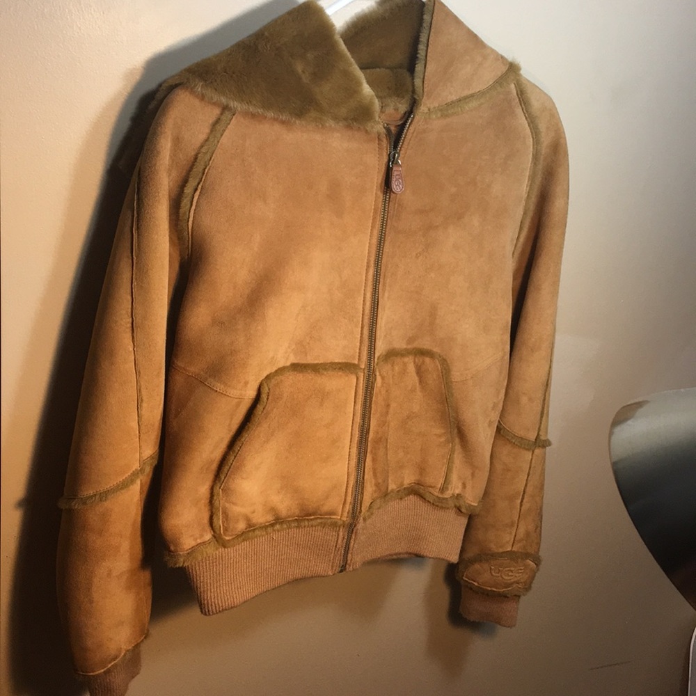 UGG Chestnut Suede Faux fur lined Bomber Jacket M